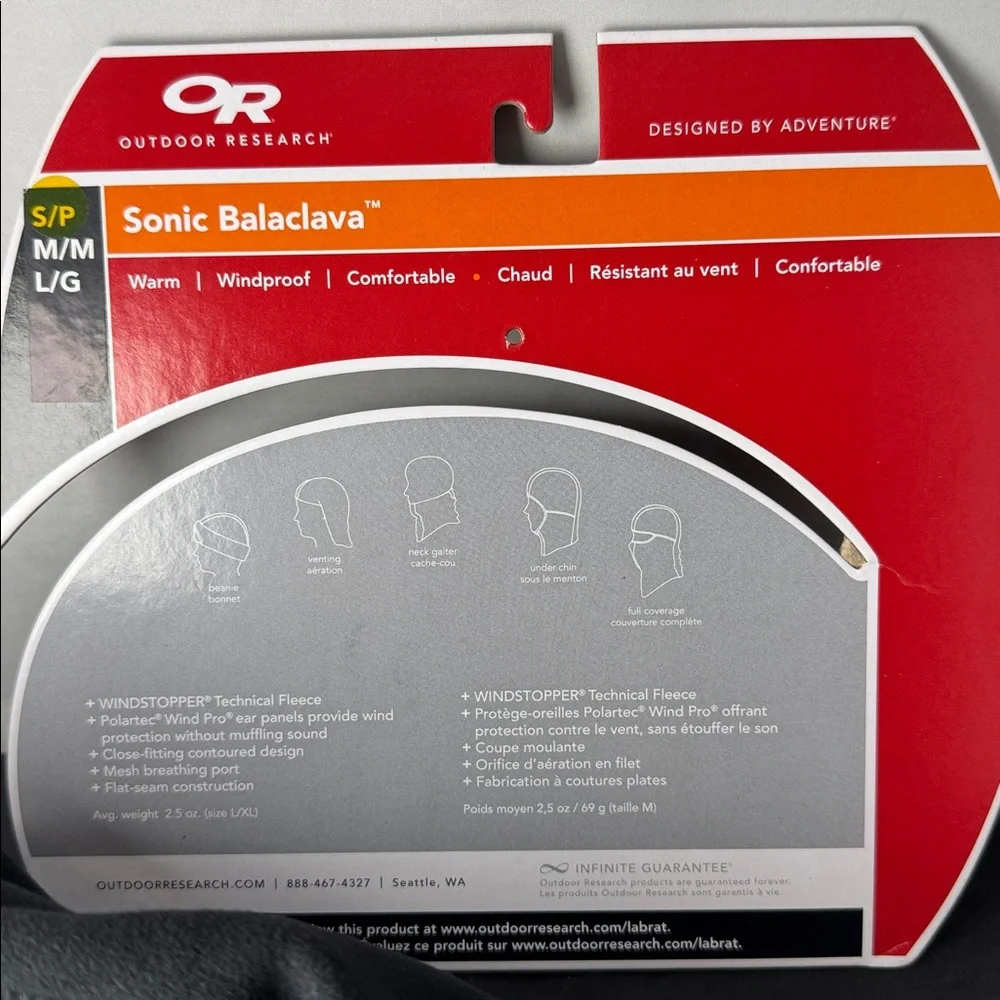 Outdoor Research Sonic Balaclava size Small
